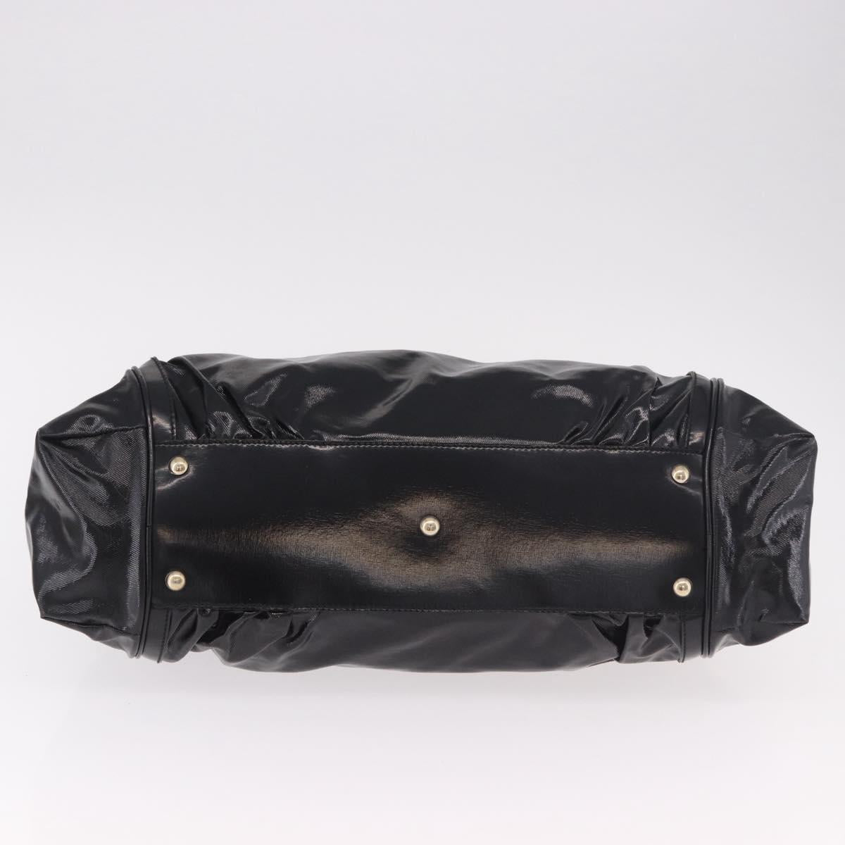 GUCCI Bamboo Hand Bag PVC Canvas 2way Black Gold Auth 189804A