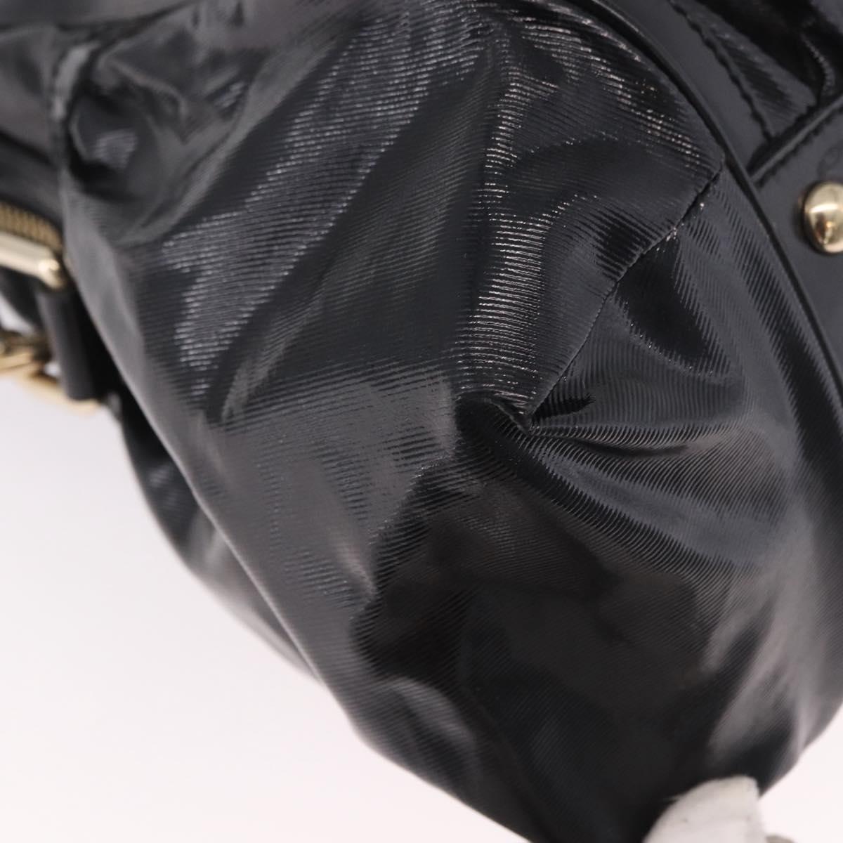 GUCCI Bamboo Hand Bag PVC Canvas 2way Black Gold Auth 189804A