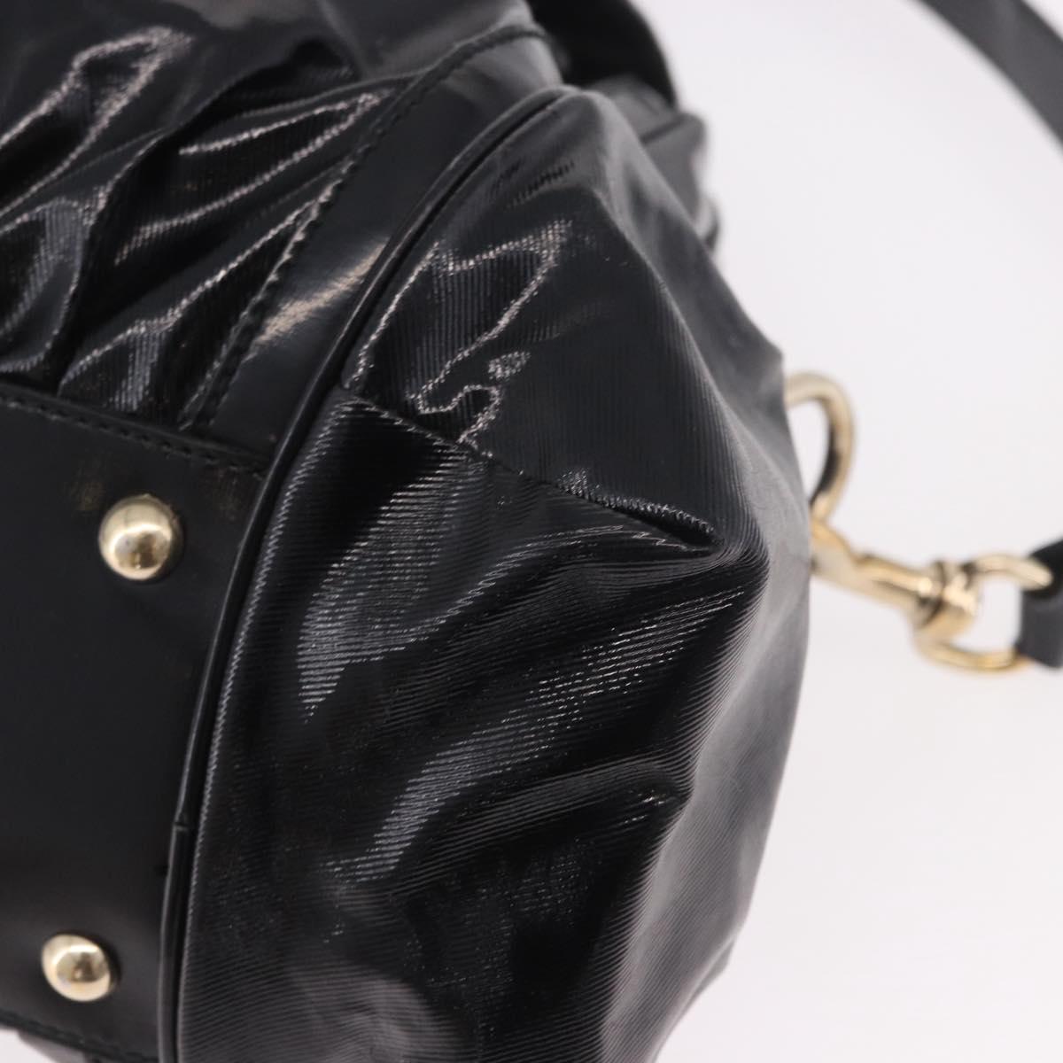 GUCCI Bamboo Hand Bag PVC Canvas 2way Black Gold Auth 189804A