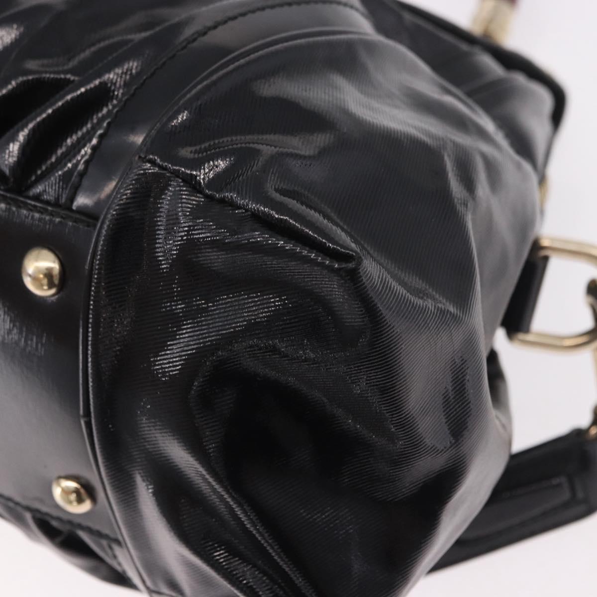 GUCCI Bamboo Hand Bag PVC Canvas 2way Black Gold Auth 189804A