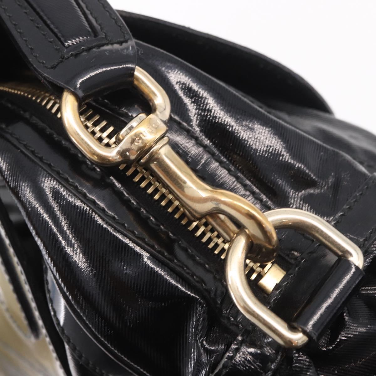 GUCCI Bamboo Hand Bag PVC Canvas 2way Black Gold Auth 189804A