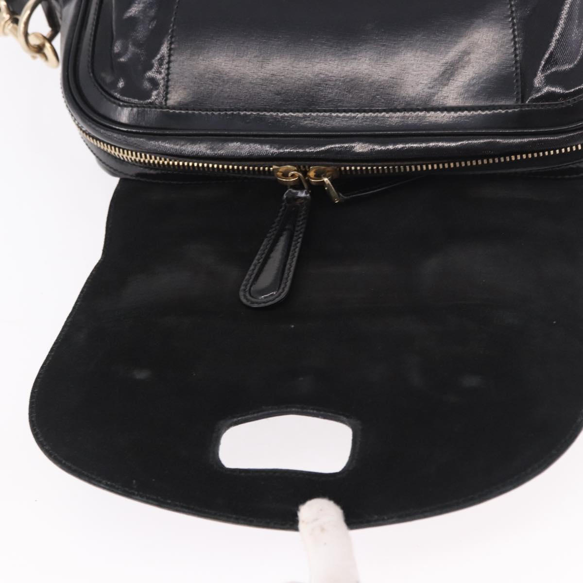 GUCCI Bamboo Hand Bag PVC Canvas 2way Black Gold Auth 189804A