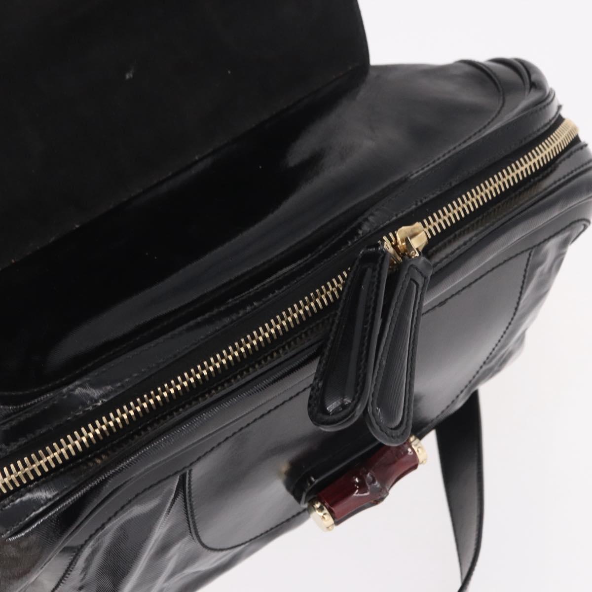 GUCCI Bamboo Hand Bag PVC Canvas 2way Black Gold Auth 189804A