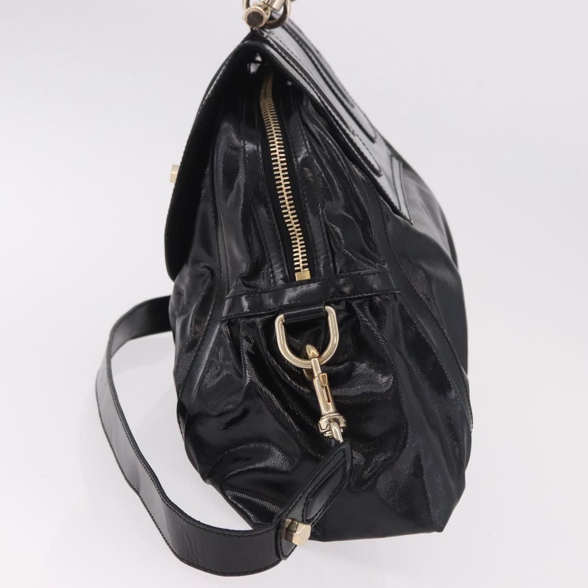 GUCCI Bamboo Hand Bag PVC Canvas 2way Black Gold Auth 189804A