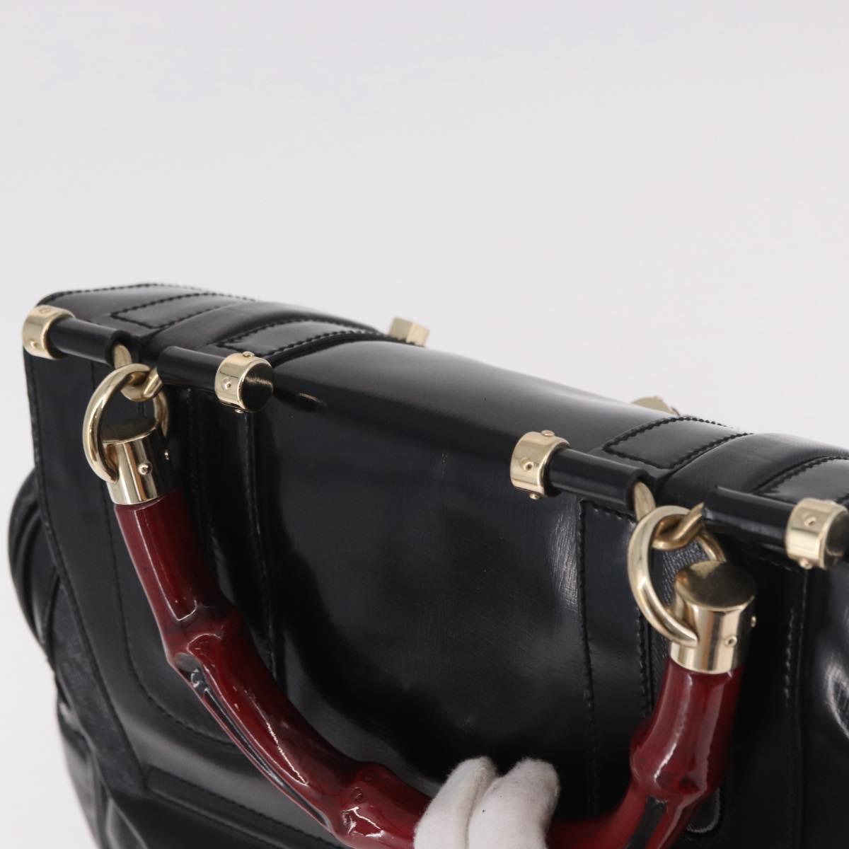 GUCCI Bamboo Hand Bag PVC Canvas 2way Black Gold Auth 189804A