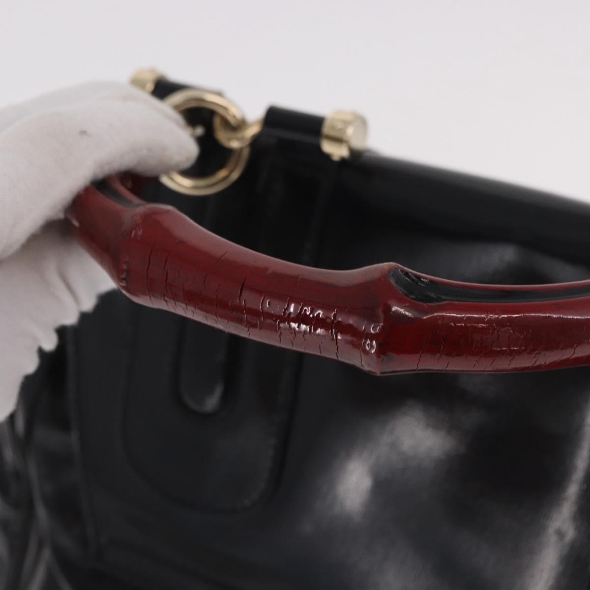 GUCCI Bamboo Hand Bag PVC Canvas 2way Black Gold Auth 189804A