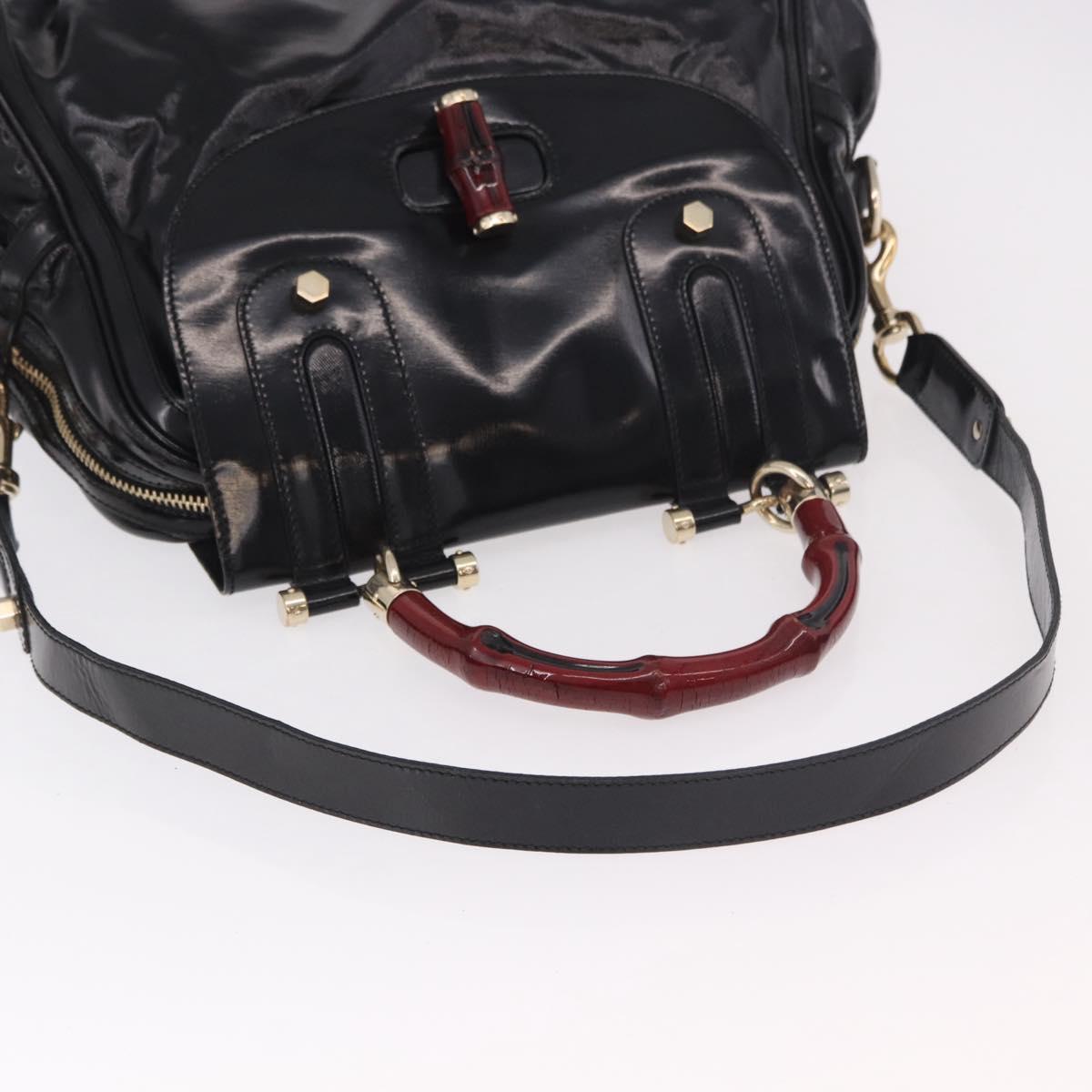 GUCCI Bamboo Hand Bag PVC Canvas 2way Black Gold Auth 189804A