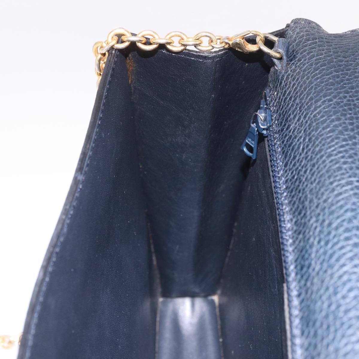 CELINE Medallion Chain Shoulder Bag Leather Black Gold Auth 189809A