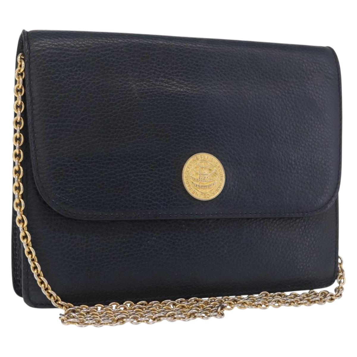 CELINE Medallion Chain Shoulder Bag Leather Black Gold Auth 189809A
