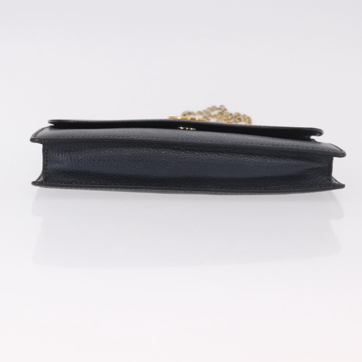 CELINE Medallion Chain Shoulder Bag Leather Black Gold Auth 189809A