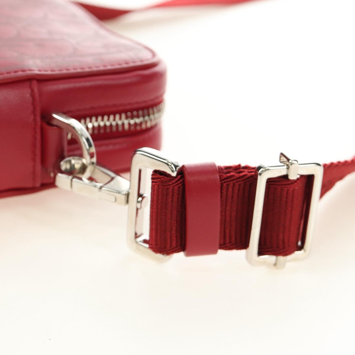 Christian Dior Trotter Canvas Shoulder Bag Leather Red Silver Auth 189811SM