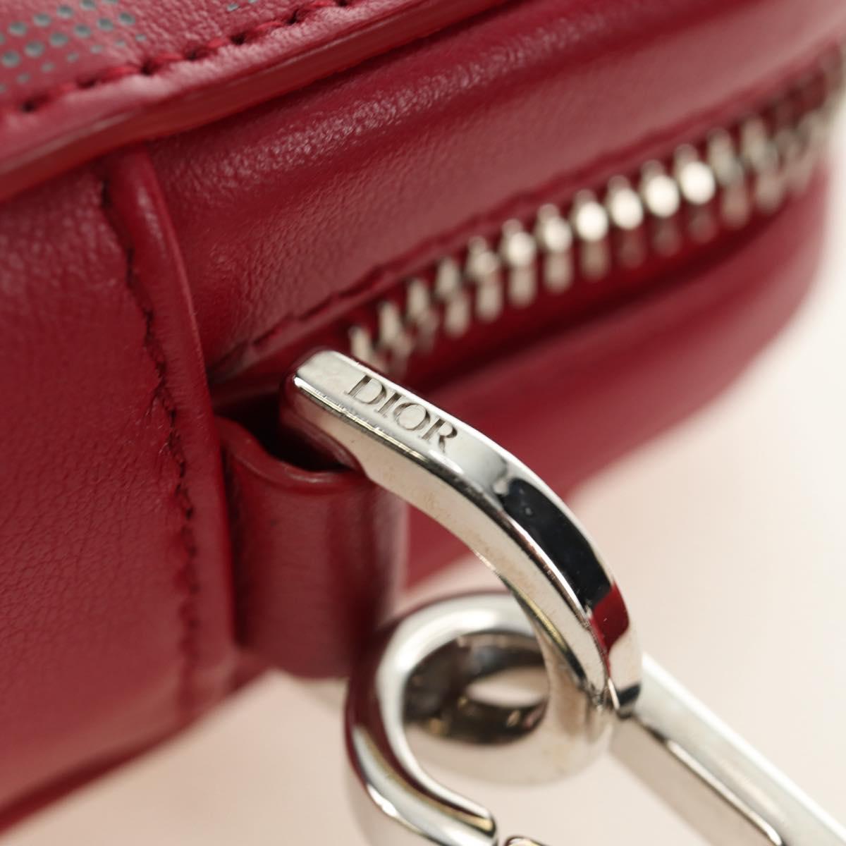 Christian Dior Trotter Canvas Shoulder Bag Leather Red Silver Auth 189811SM