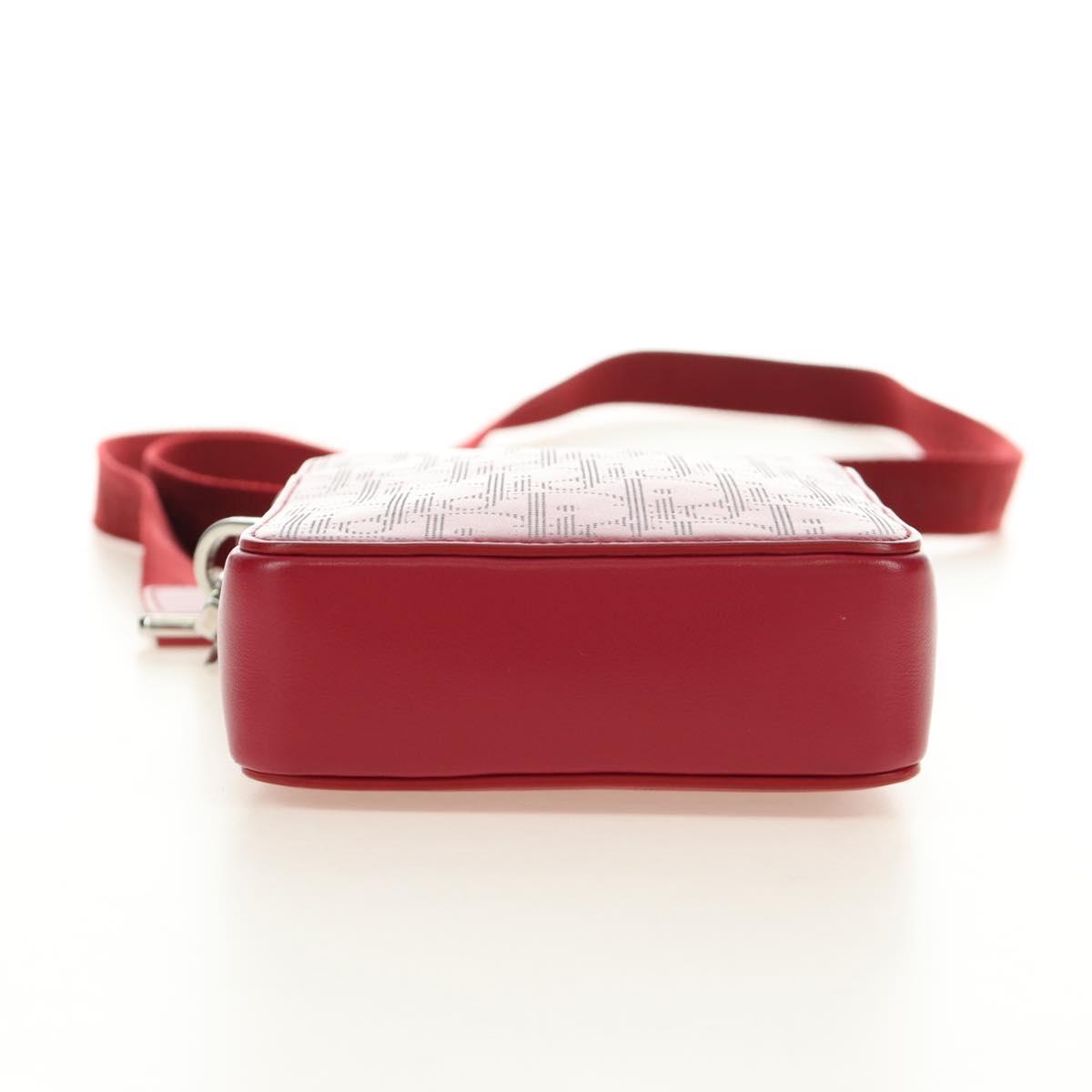 Christian Dior Trotter Canvas Shoulder Bag Leather Red Silver Auth 189811SM