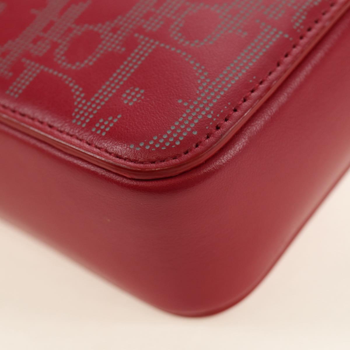 Christian Dior Trotter Canvas Shoulder Bag Leather Red Silver Auth 189811SM