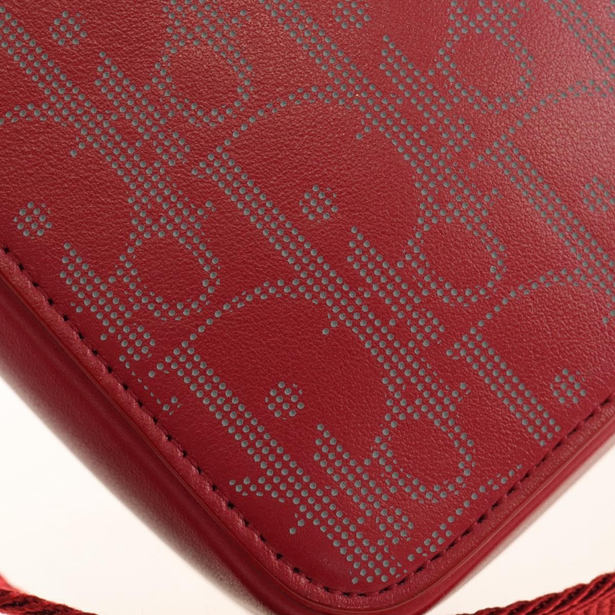 Christian Dior Trotter Canvas Shoulder Bag Leather Red Silver Auth 189811SM
