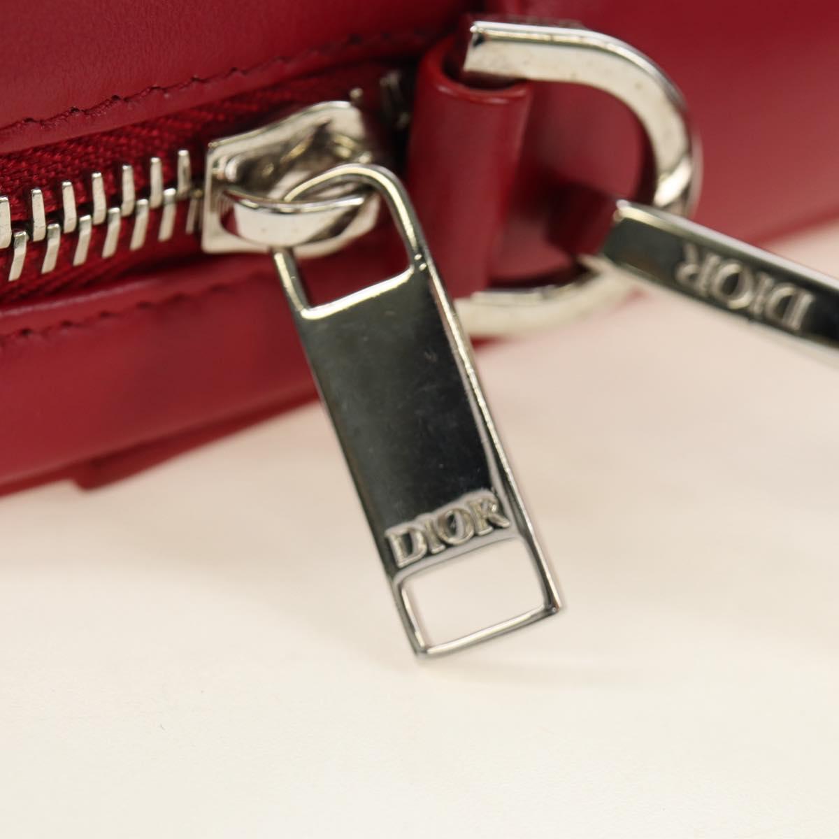 Christian Dior Trotter Canvas Shoulder Bag Leather Red Silver Auth 189811SM
