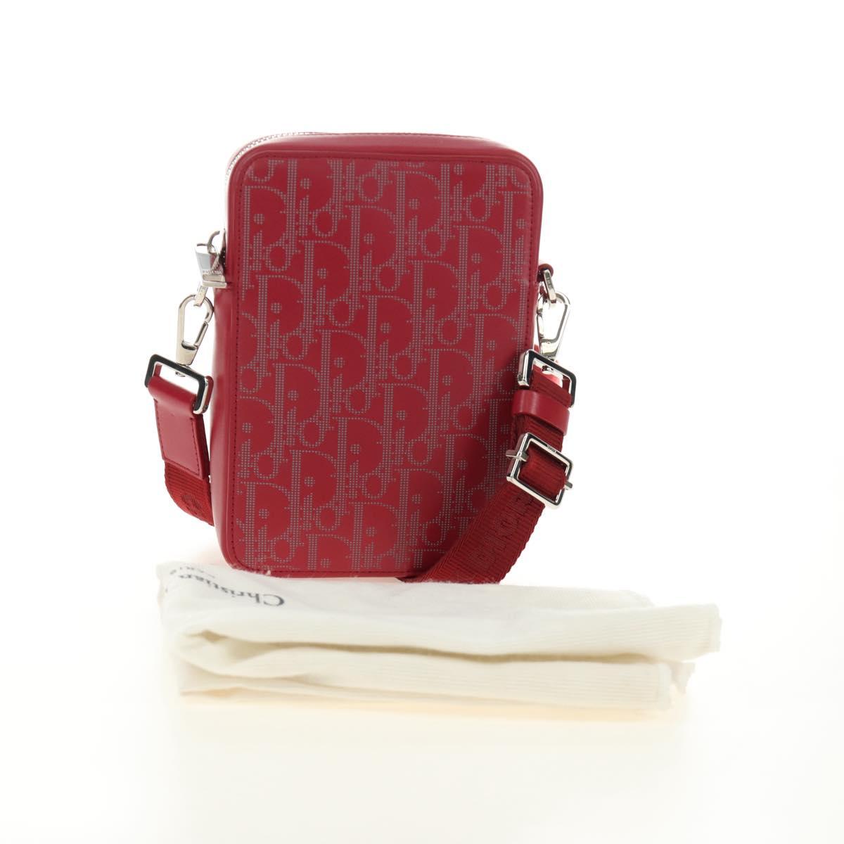 Christian Dior Trotter Canvas Shoulder Bag Leather Red Silver Auth 189811SM
