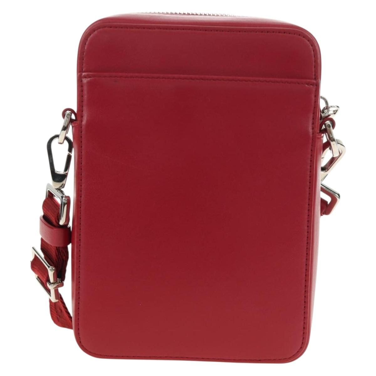 Christian Dior Trotter Canvas Shoulder Bag Leather Red Silver Auth 189811SM