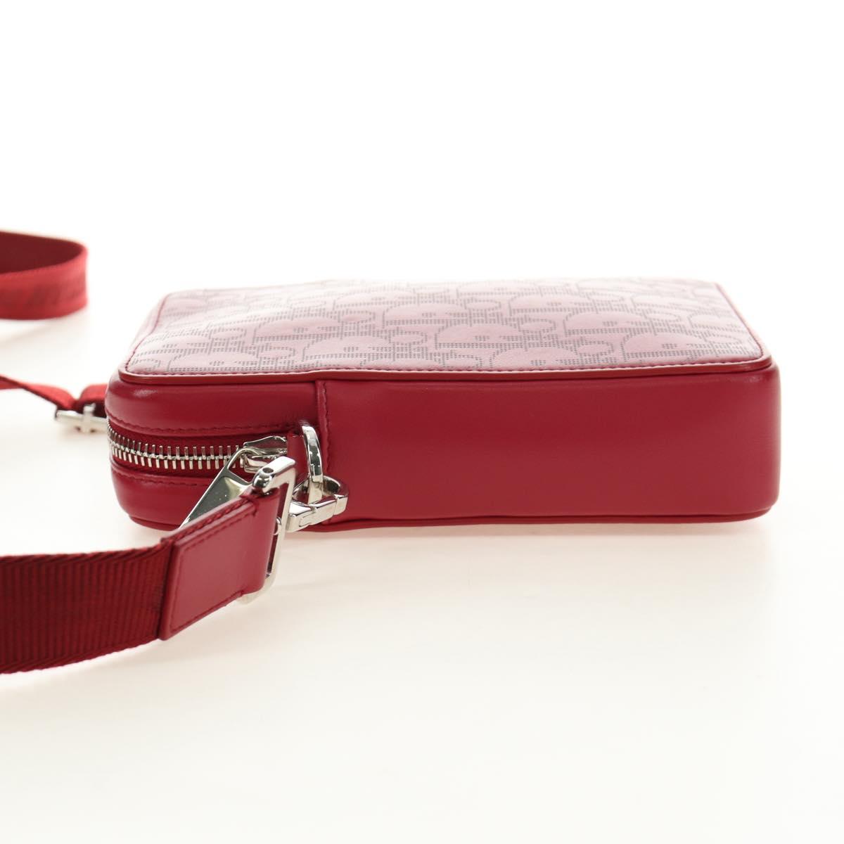 Christian Dior Trotter Canvas Shoulder Bag Leather Red Silver Auth 189811SM