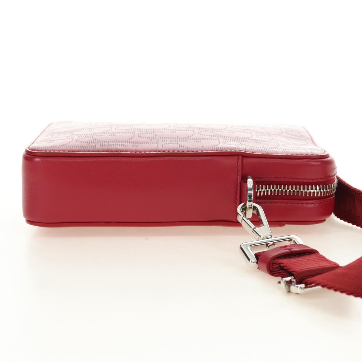 Christian Dior Trotter Canvas Shoulder Bag Leather Red Silver Auth 189811SM