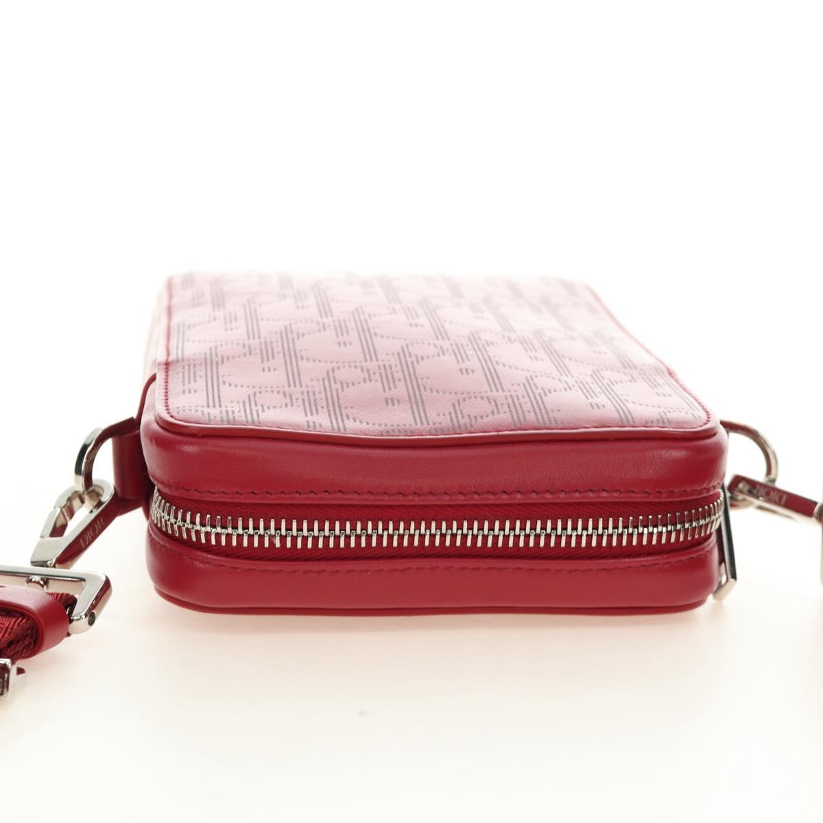 Christian Dior Trotter Canvas Shoulder Bag Leather Red Silver Auth 189811SM