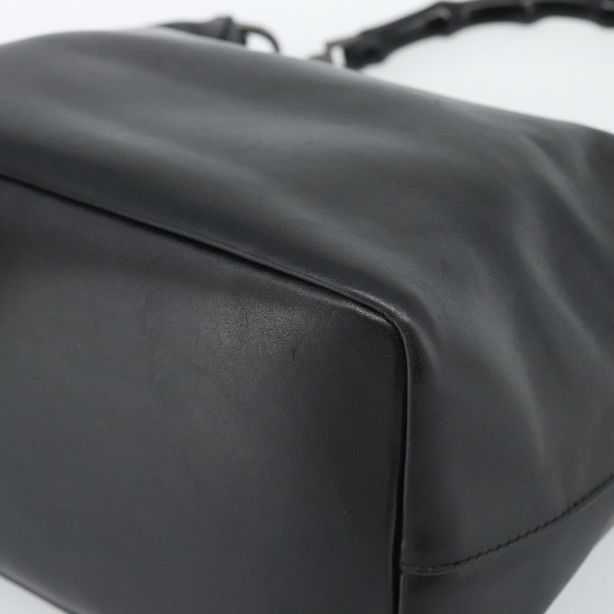 GUCCI Bamboo Shoulder Bag Leather Black Silver 000 0531 Auth 189813A