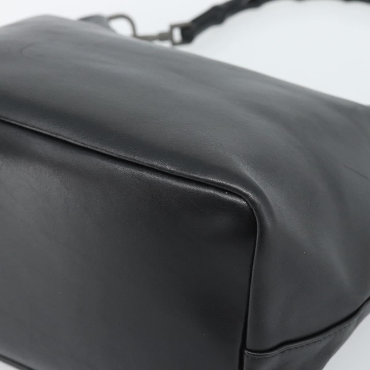 GUCCI Bamboo Shoulder Bag Leather Black Silver 000 0531 Auth 189813A