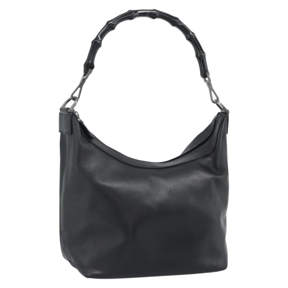 GUCCI Bamboo Shoulder Bag Leather Black Silver 000 0531 Auth 189813A