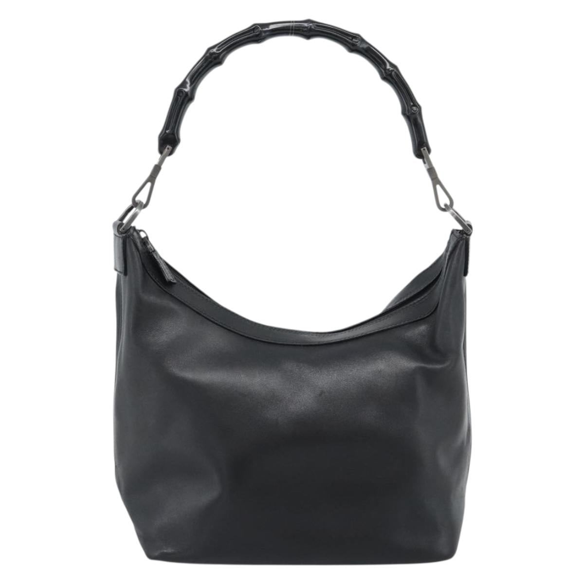 GUCCI Bamboo Shoulder Bag Leather Black Silver 000 0531 Auth 189813A