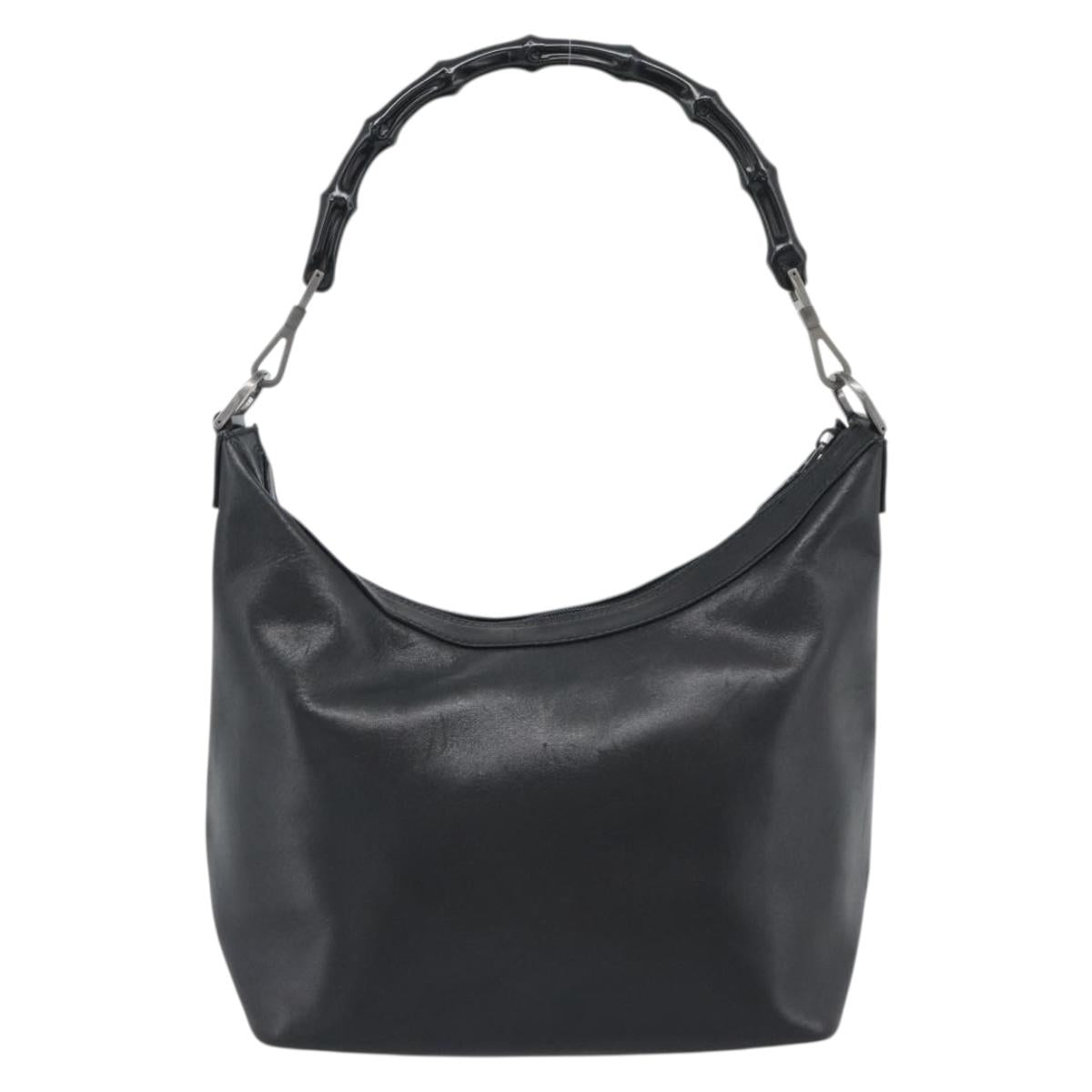 GUCCI Bamboo Shoulder Bag Leather Black Silver 000 0531 Auth 189813A
