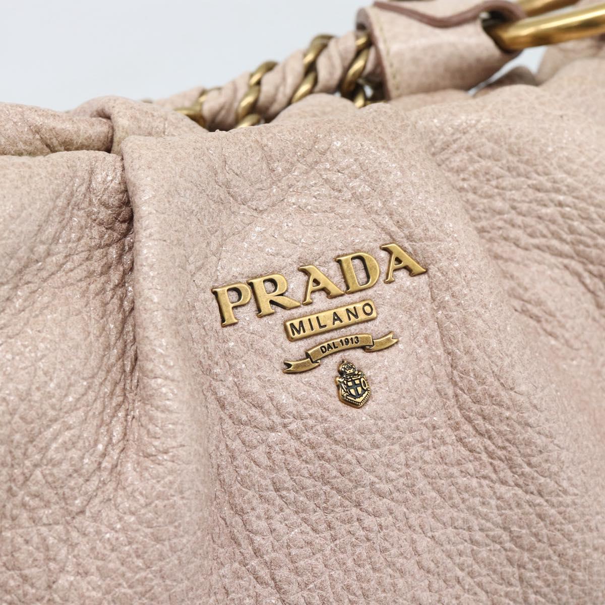PRADA Chain Shoulder Bag Vittero Dino Leather Pink Gold Auth 189816A