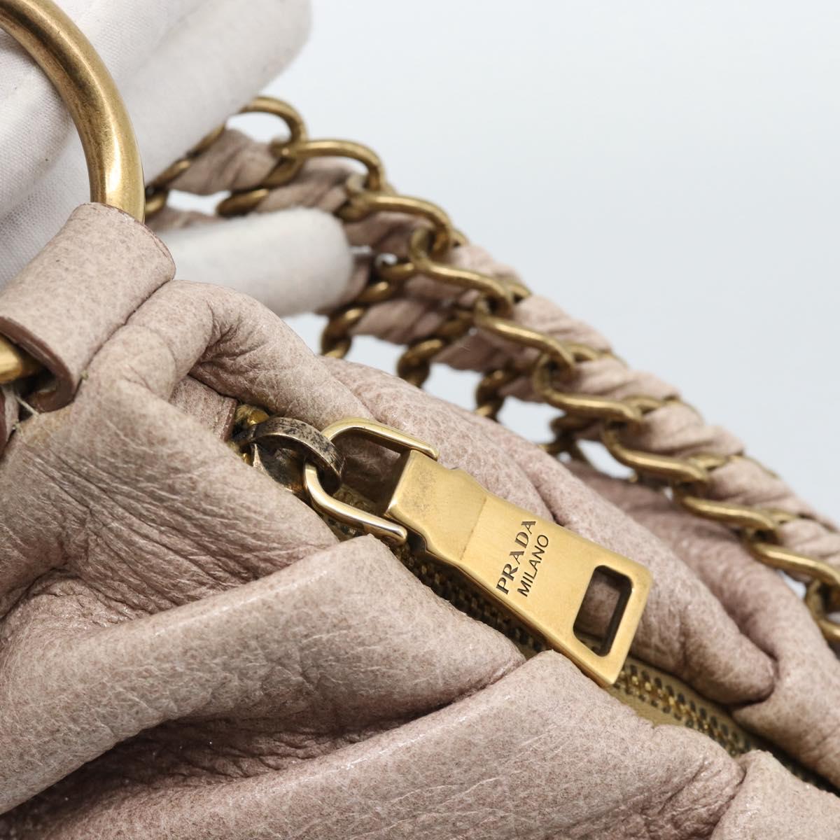 PRADA Chain Shoulder Bag Vittero Dino Leather Pink Gold Auth 189816A