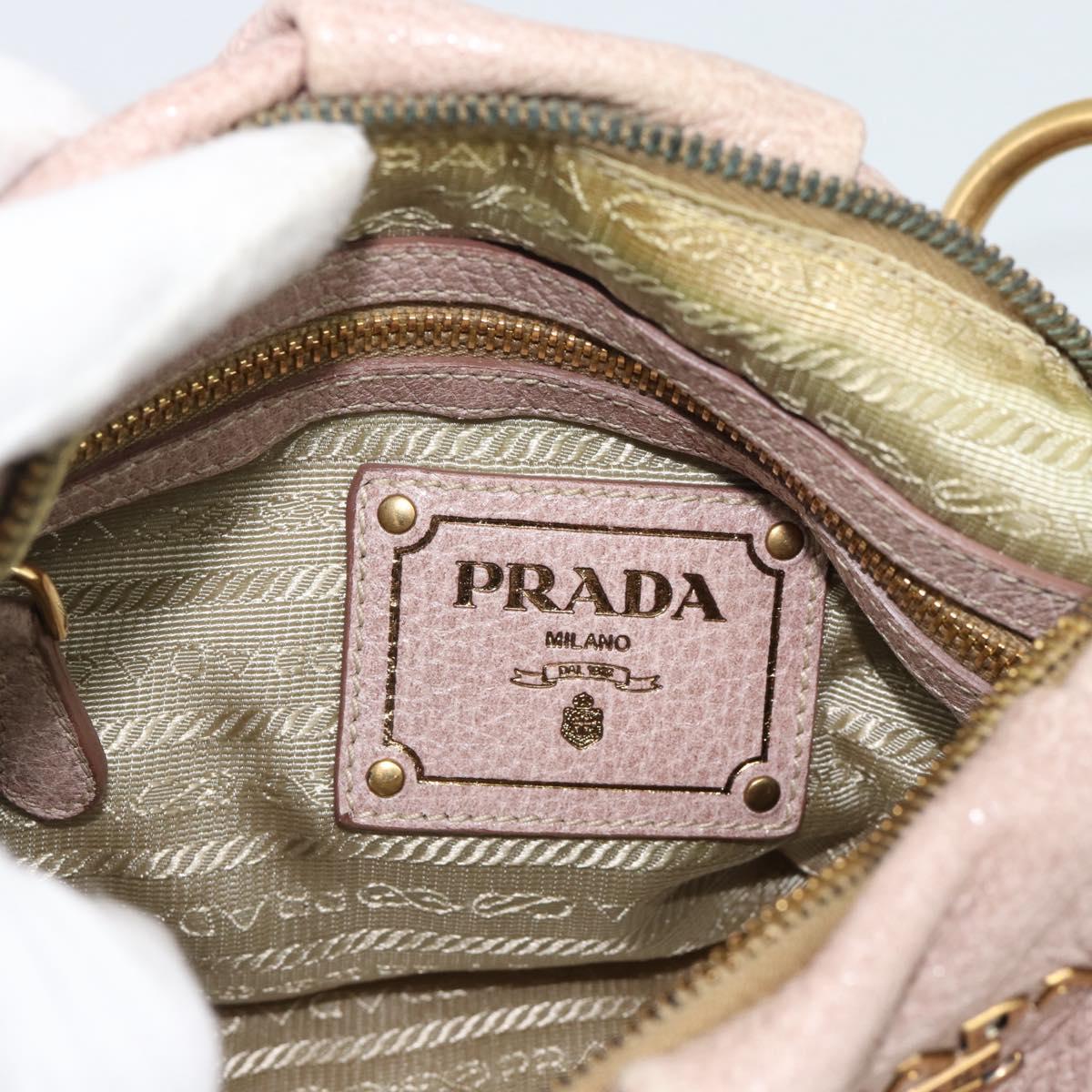 PRADA Chain Shoulder Bag Vittero Dino Leather Pink Gold Auth 189816A