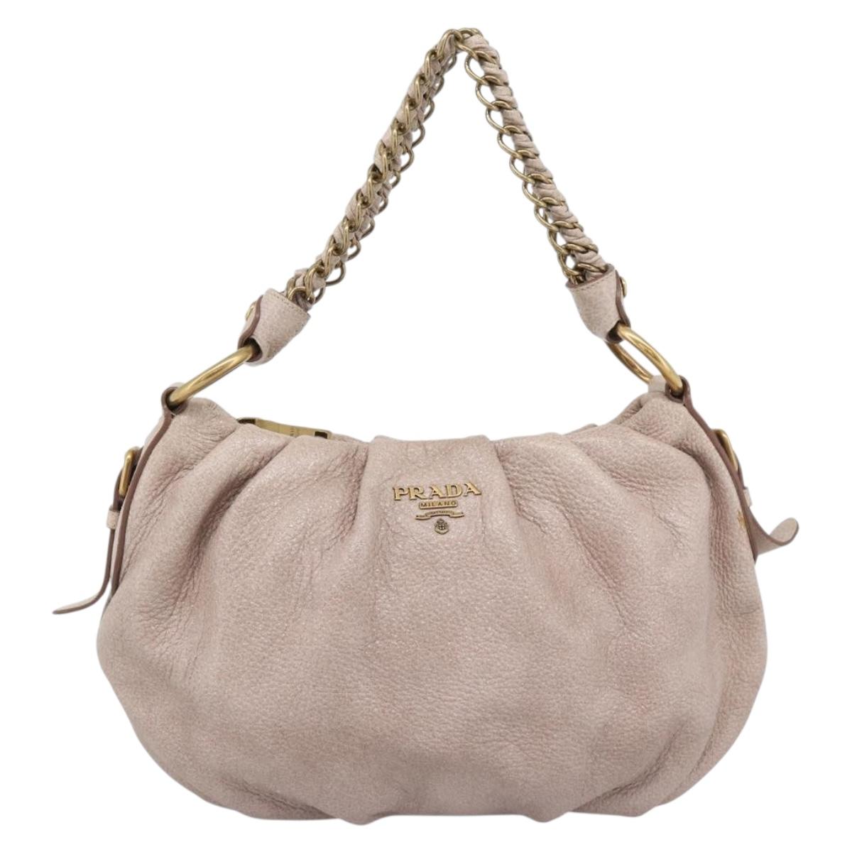 PRADA Chain Shoulder Bag Vittero Dino Leather Pink Gold Auth 189816A