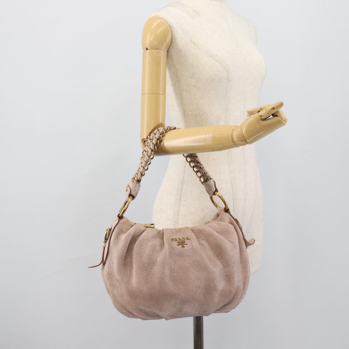 PRADA Chain Shoulder Bag Vittero Dino Leather Pink Gold Auth 189816A