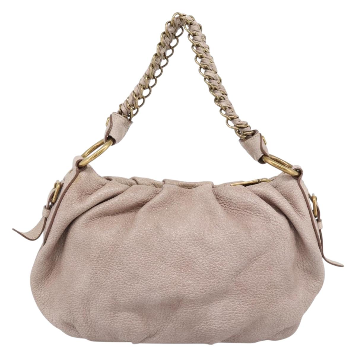 PRADA Chain Shoulder Bag Vittero Dino Leather Pink Gold Auth 189816A