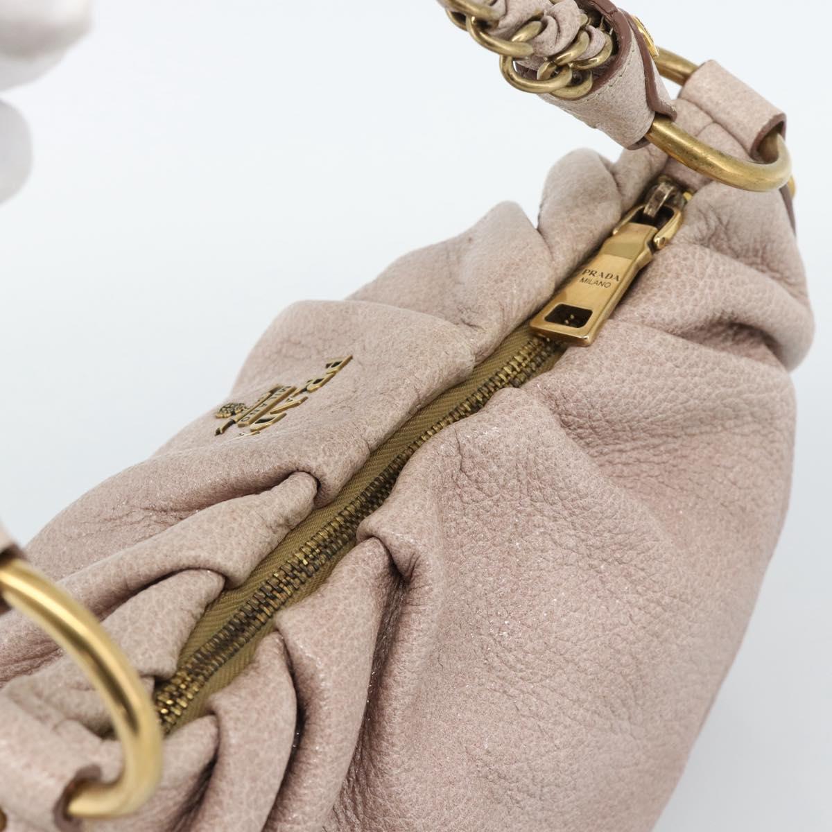 PRADA Chain Shoulder Bag Vittero Dino Leather Pink Gold Auth 189816A