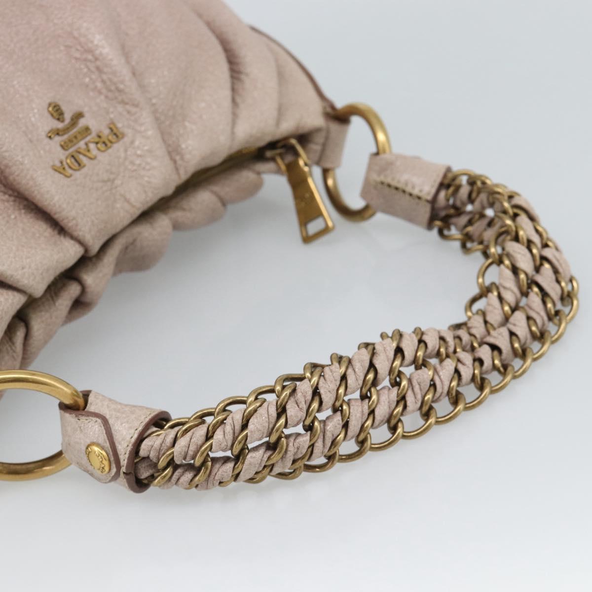 PRADA Chain Shoulder Bag Vittero Dino Leather Pink Gold Auth 189816A