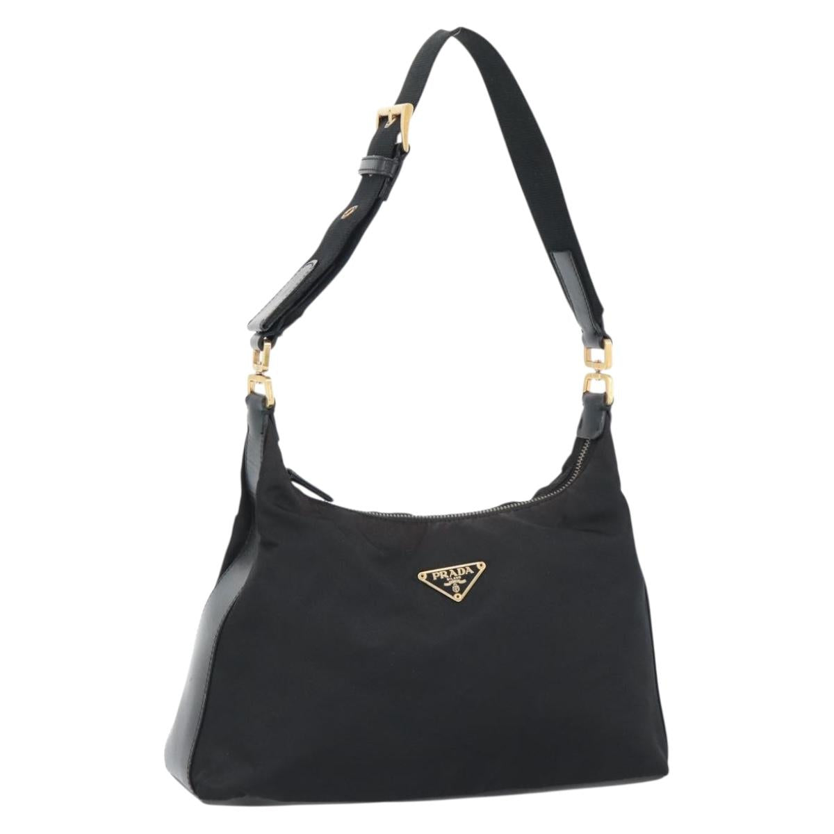 PRADA Chain Shoulder Bag Nylon Black Auth 189819A