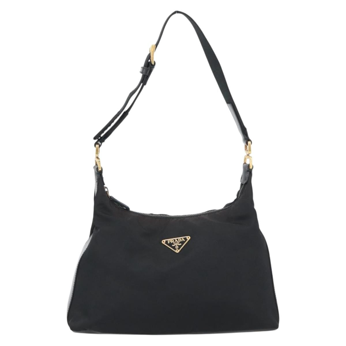 PRADA Chain Shoulder Bag Nylon Black Auth 189819A