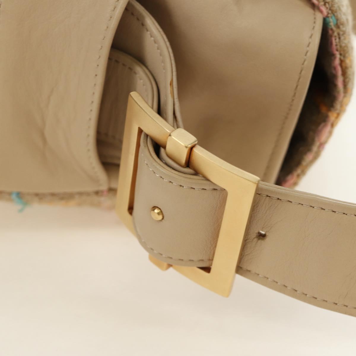 CHANEL 2.55 Shoulder Bag Tweed Beige Gold CC Auth 189821SAM