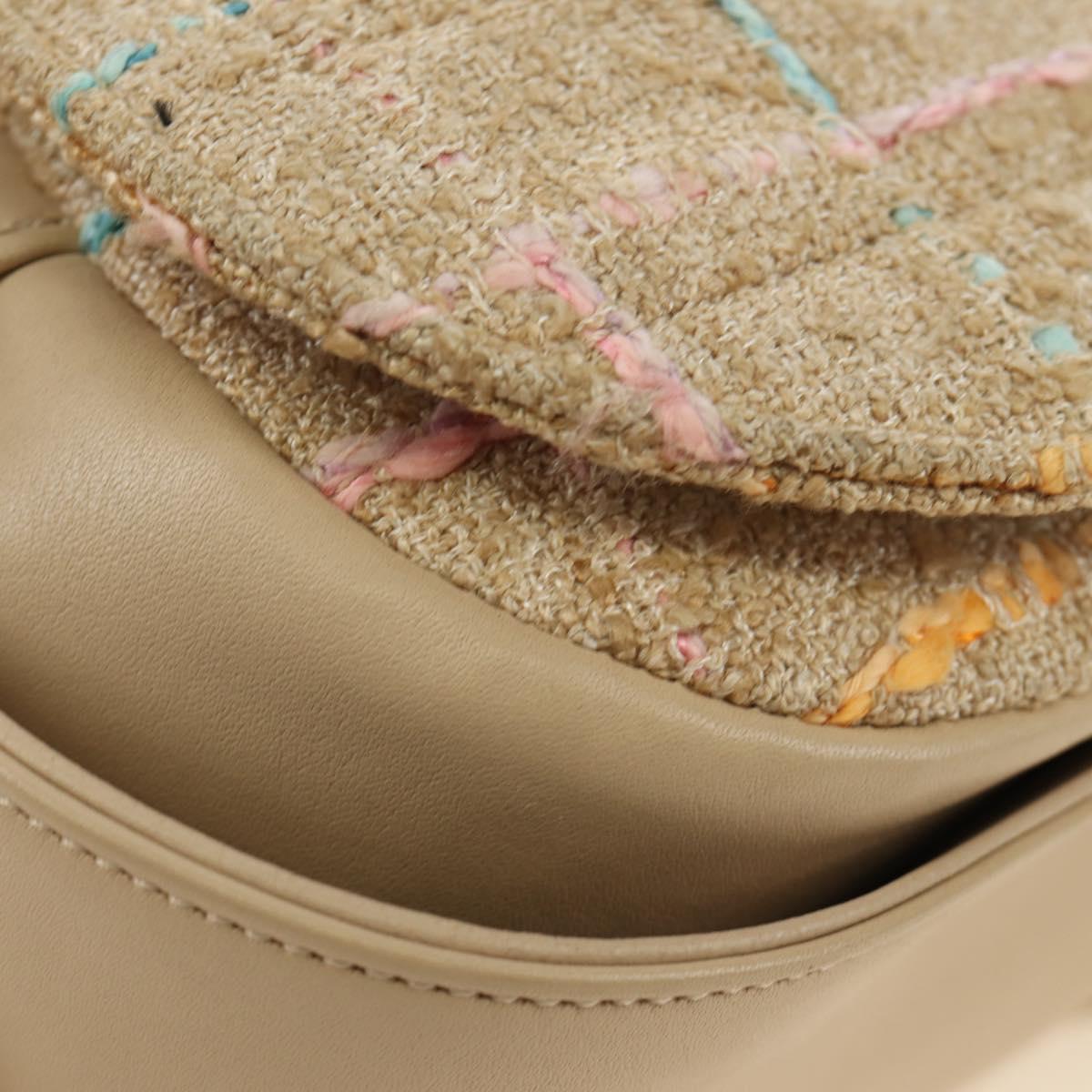 CHANEL 2.55 Shoulder Bag Tweed Beige Gold CC Auth 189821SAM