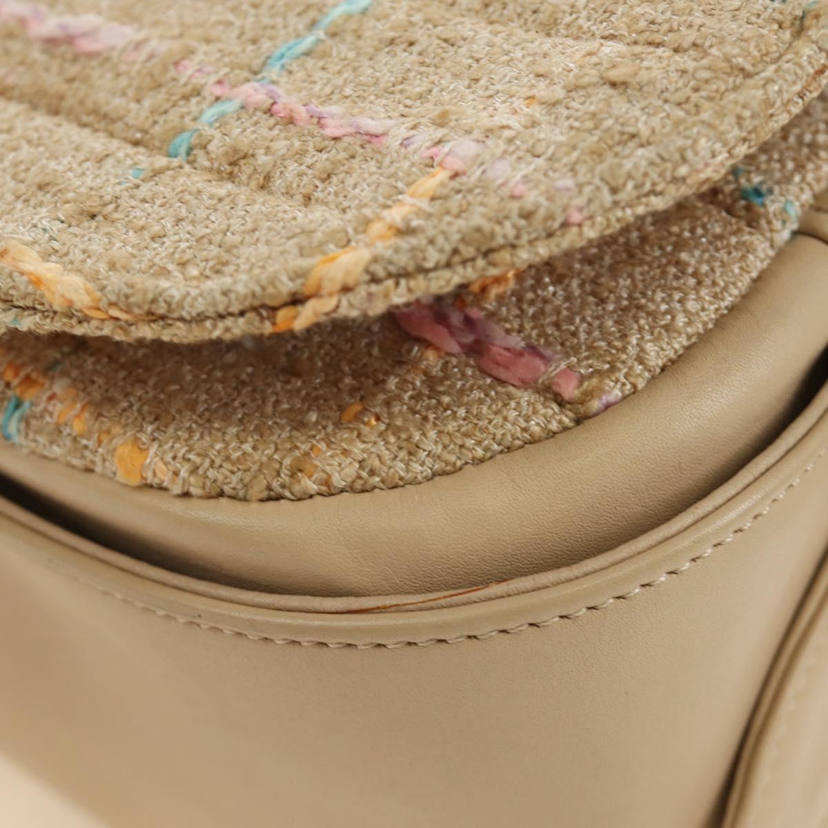 CHANEL 2.55 Shoulder Bag Tweed Beige Gold CC Auth 189821SAM