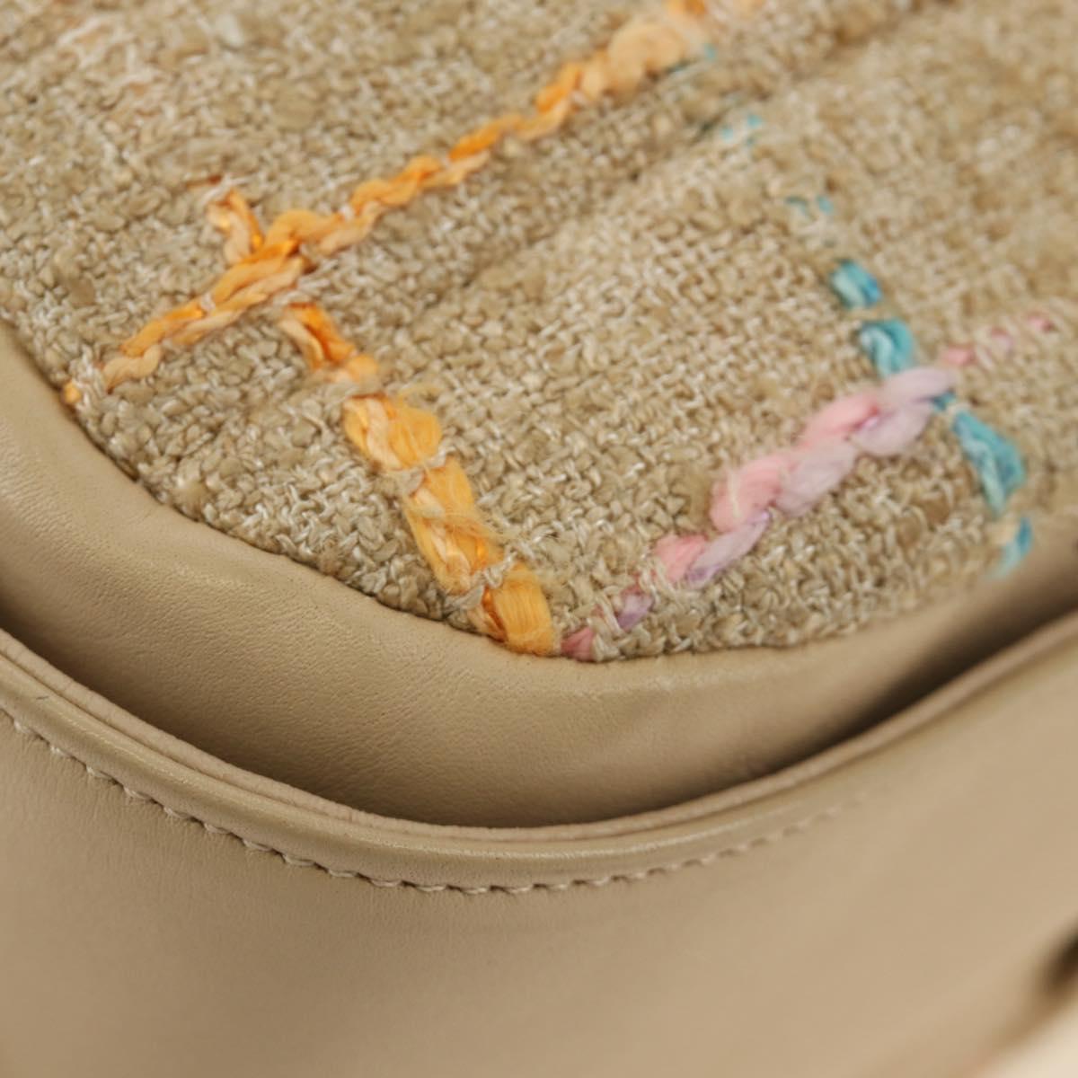 CHANEL 2.55 Shoulder Bag Tweed Beige Gold CC Auth 189821SAM