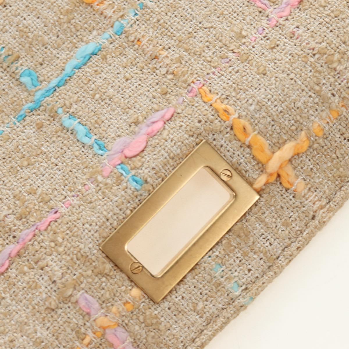 CHANEL 2.55 Shoulder Bag Tweed Beige Gold CC Auth 189821SAM