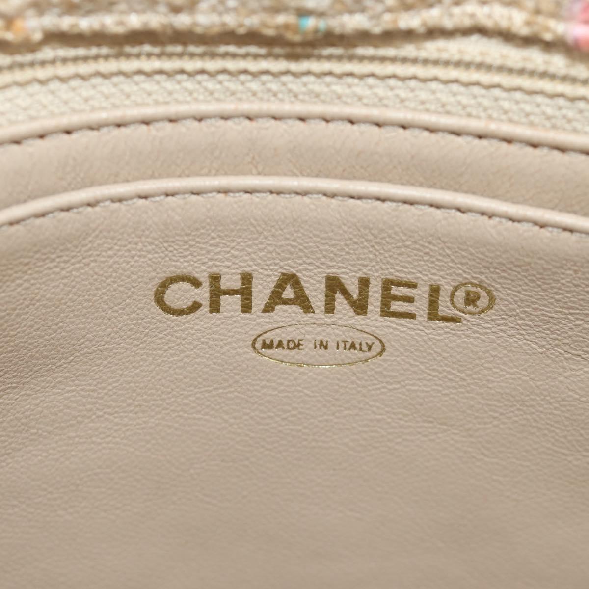 CHANEL 2.55 Shoulder Bag Tweed Beige Gold CC Auth 189821SAM