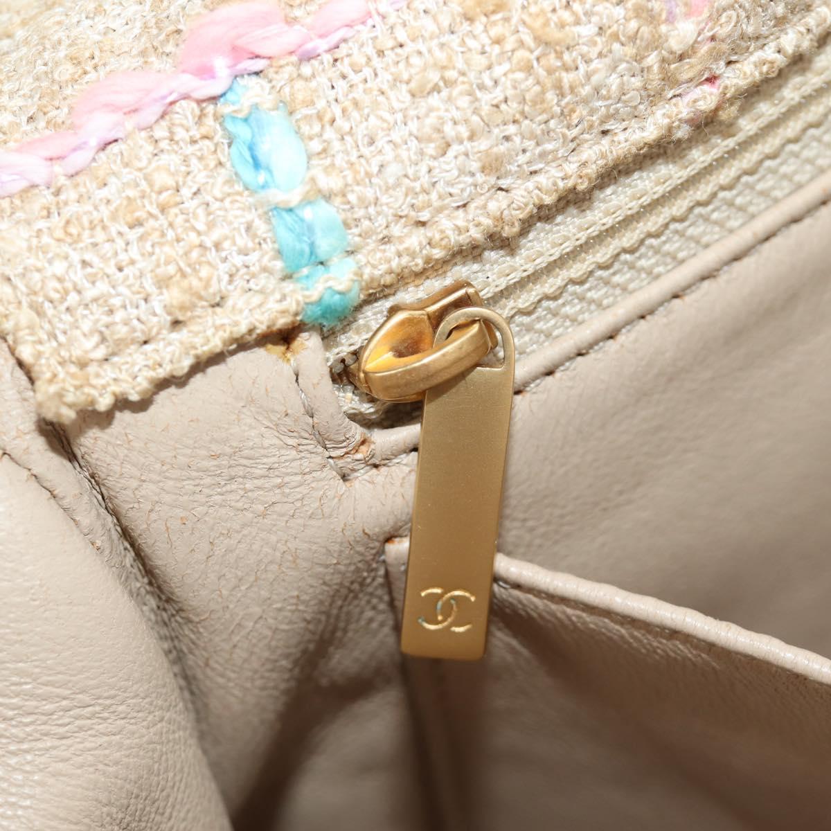 CHANEL 2.55 Shoulder Bag Tweed Beige Gold CC Auth 189821SAM