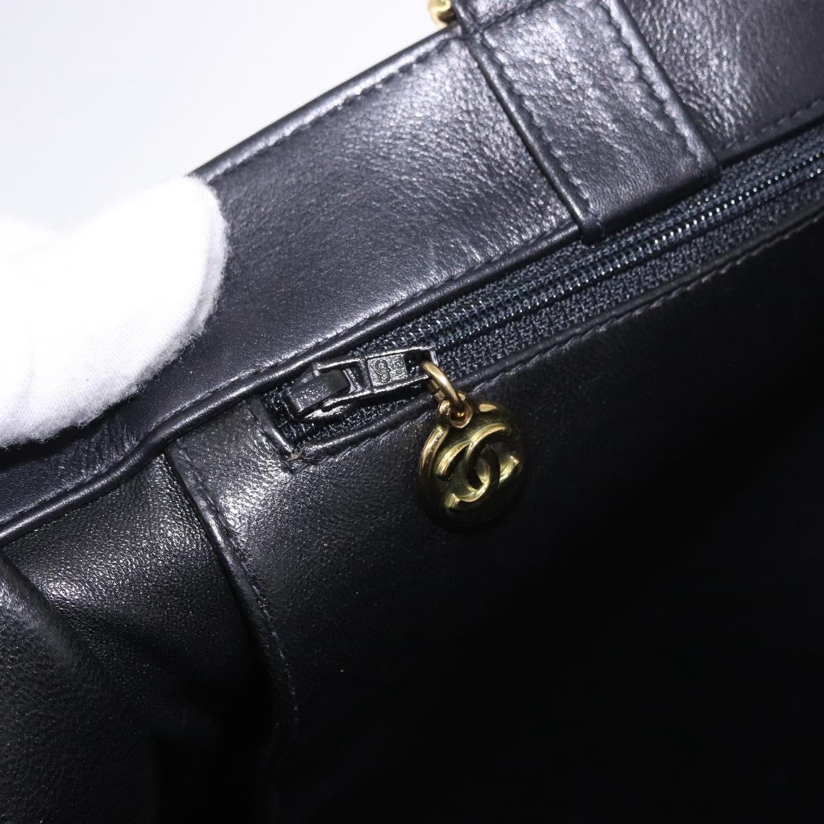 CHANEL Chain Shoulder Tote Bag Lamb Skin Black Gold CC Auth 189822V
