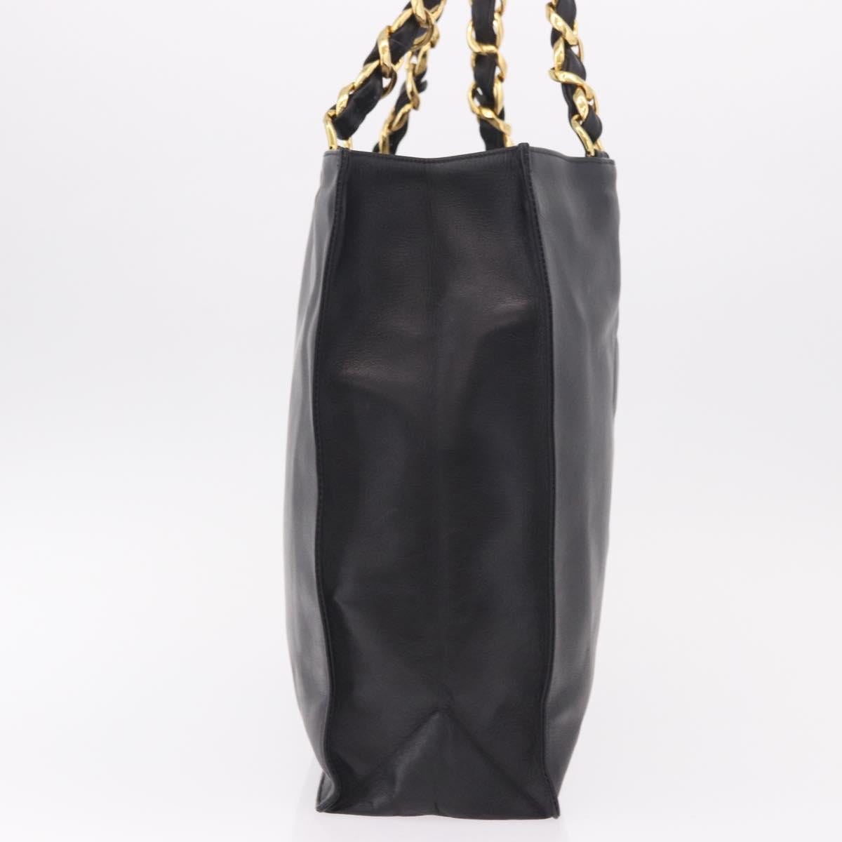 CHANEL Chain Shoulder Tote Bag Lamb Skin Black Gold CC Auth 189822V