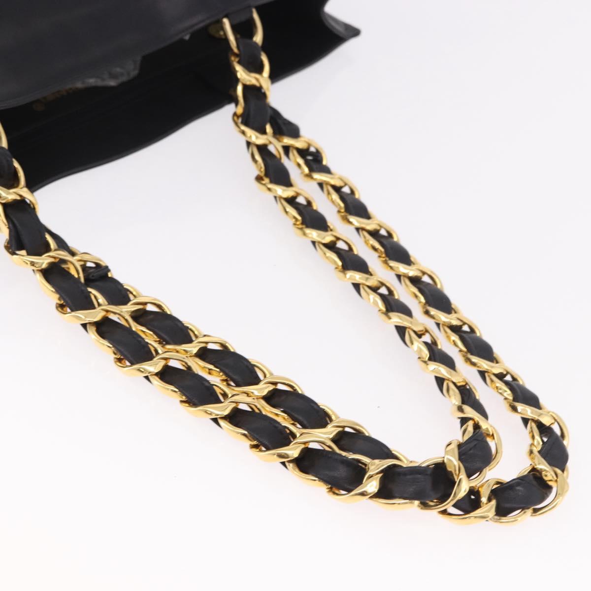 CHANEL Chain Shoulder Tote Bag Lamb Skin Black Gold CC Auth 189822V